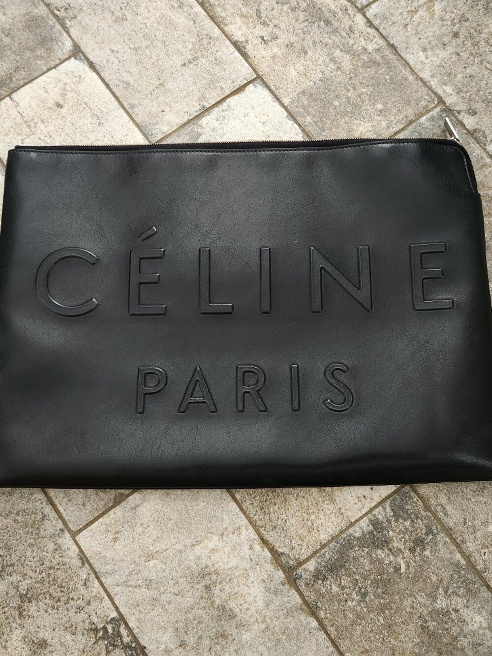 Celine Large Black Leather Clutch or Pouch